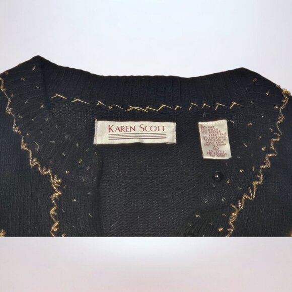 Karen Scott 90s Embellished Black & Gold Cardigan Sweater - Picture 6 of 6